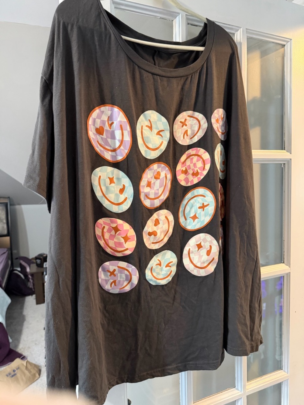 Black Graphic Smile Face Long Sleeve Tee